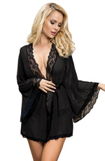 YesX Lace Edge Sheer Dressing Gown Black