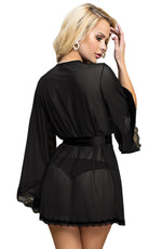YesX Lace Edge Sheer Dressing Gown Black