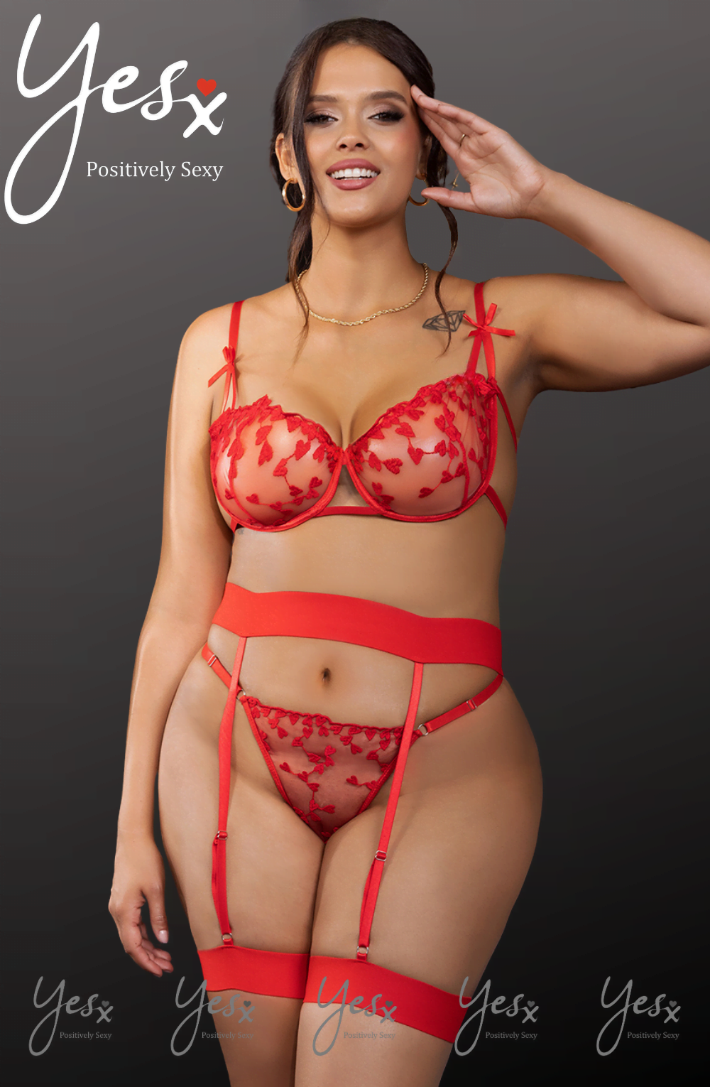 YesX Plus Size Red Bra Lingerie Set