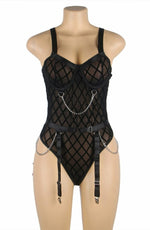 YesX Black Plus Size Bodysuit with Chains