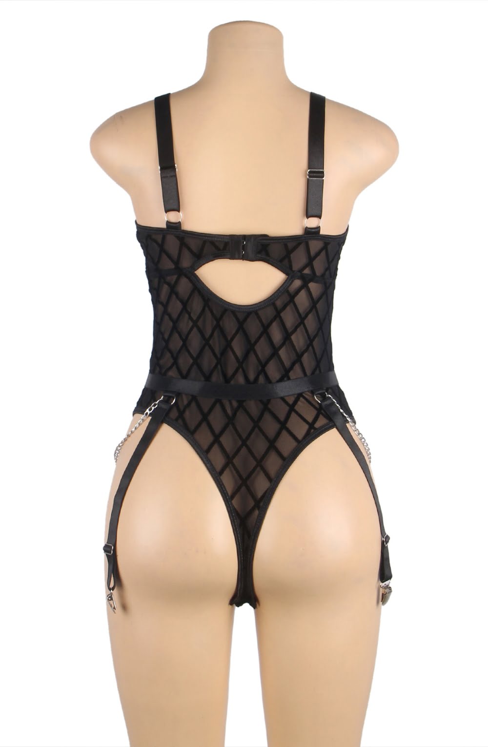 YesX Black Plus Size Bodysuit with Chains