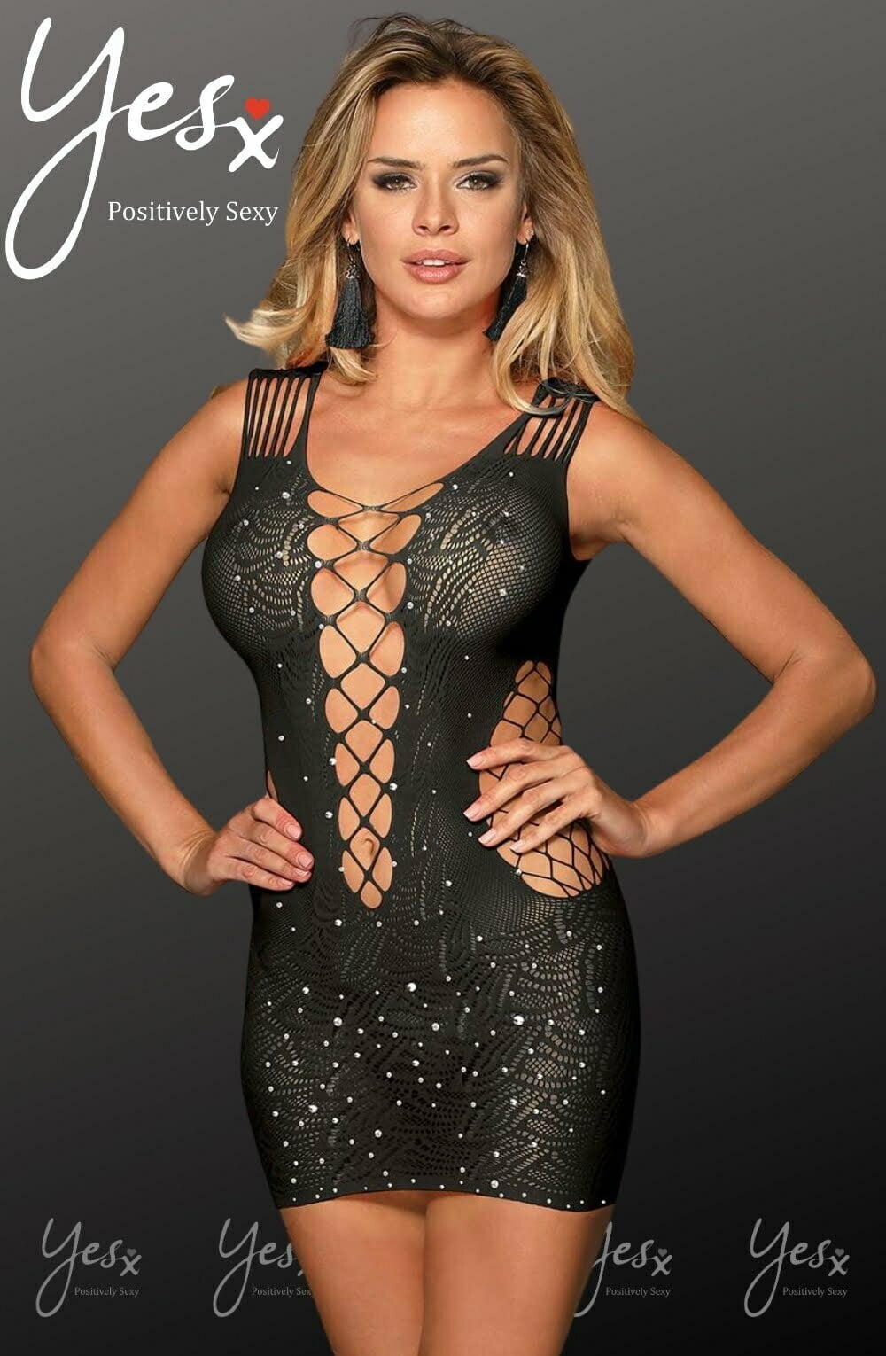 YesX Sparkly Black Erotic Dress One Size
