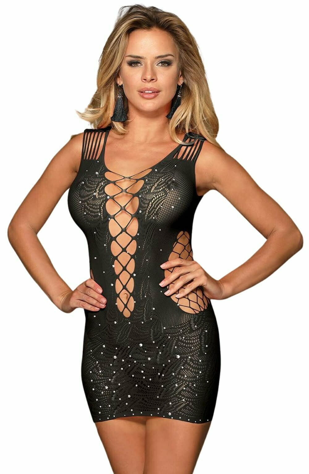 YesX Sparkly Black Erotic Dress One Size