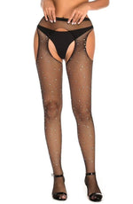YesX Sparkly Fishnet Crotchless Tights Black