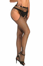 YesX Sparkly Fishnet Crotchless Tights Black