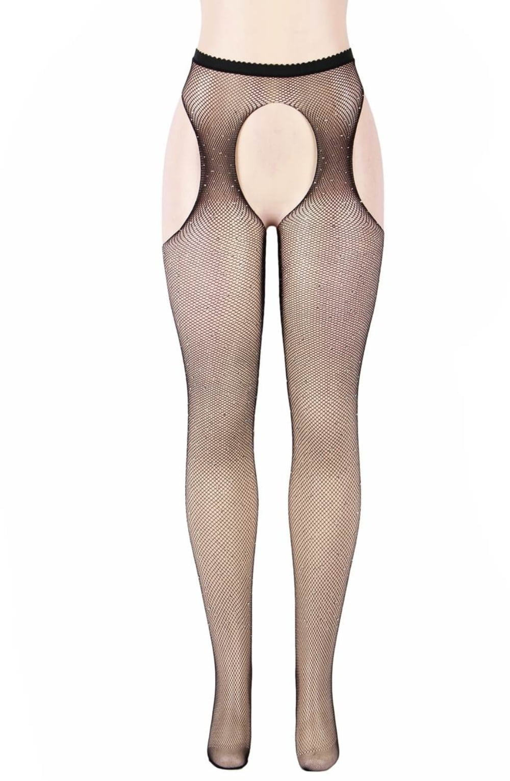 YesX Sparkly Fishnet Crotchless Tights Black