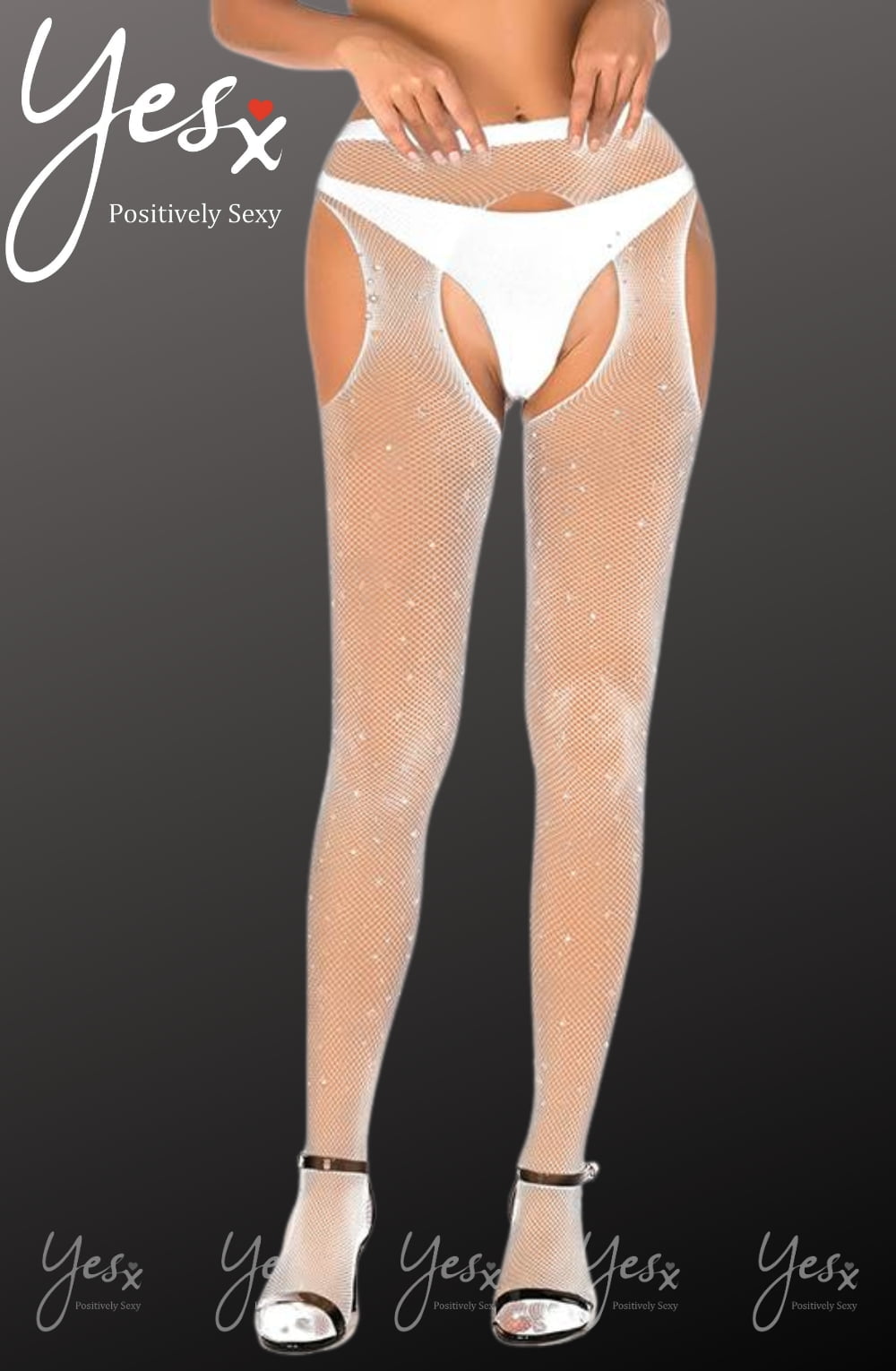 YesX Sparkly Fishnet Crotchless Tights Black