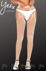 YesX Sparkly Fishnet Crotchless Tights White