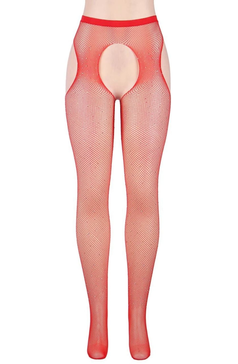 YesX Sparkly Fishnet Crotchless Tights Black