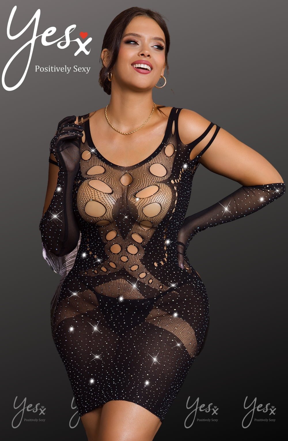 YesX Bodystocking Dress Sparkly One Size (Plus) Black