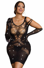 YesX Bodystocking Dress Sparkly One Size (Plus) Black