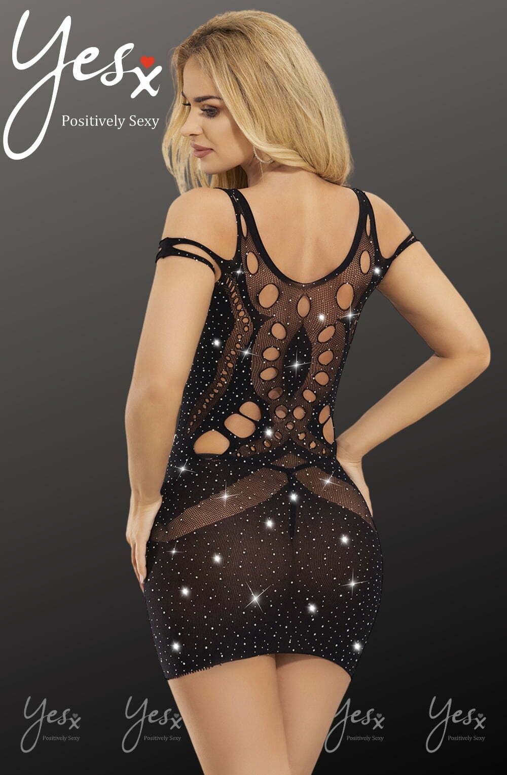 YesX Sparkly Black Sheer Erotic Dress One Size