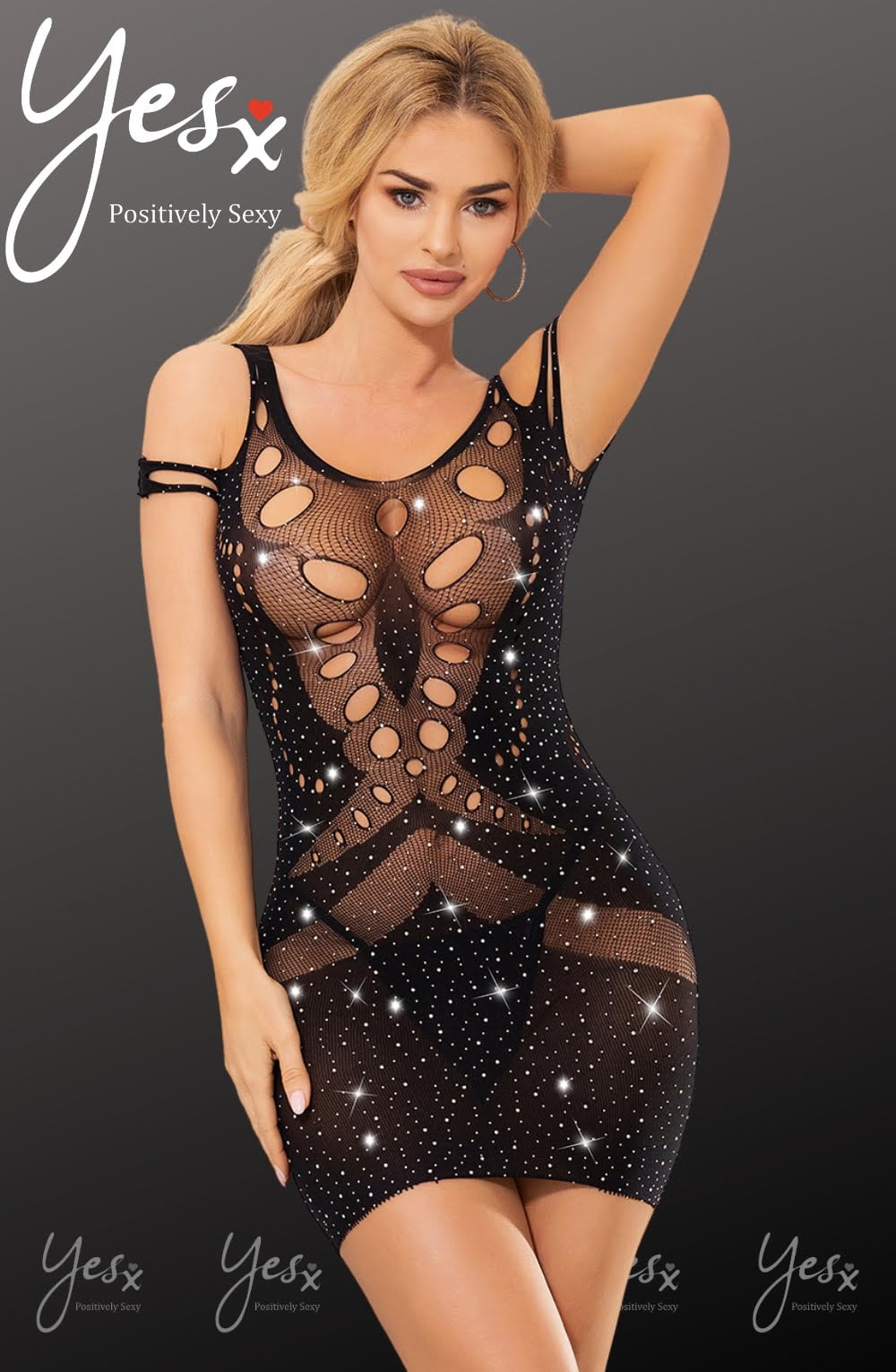 YesX Sparkly Black Sheer Erotic Dress One Size