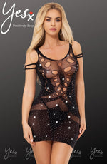 YesX Sparkly Black Sheer Erotic Dress One Size