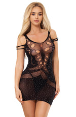 YesX Sparkly Black Sheer Erotic Dress One Size