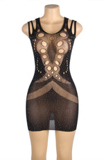 YesX Sparkly Black Sheer Erotic Dress One Size