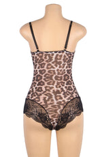 YesX Leopard Print Black Lace Bodysuit
