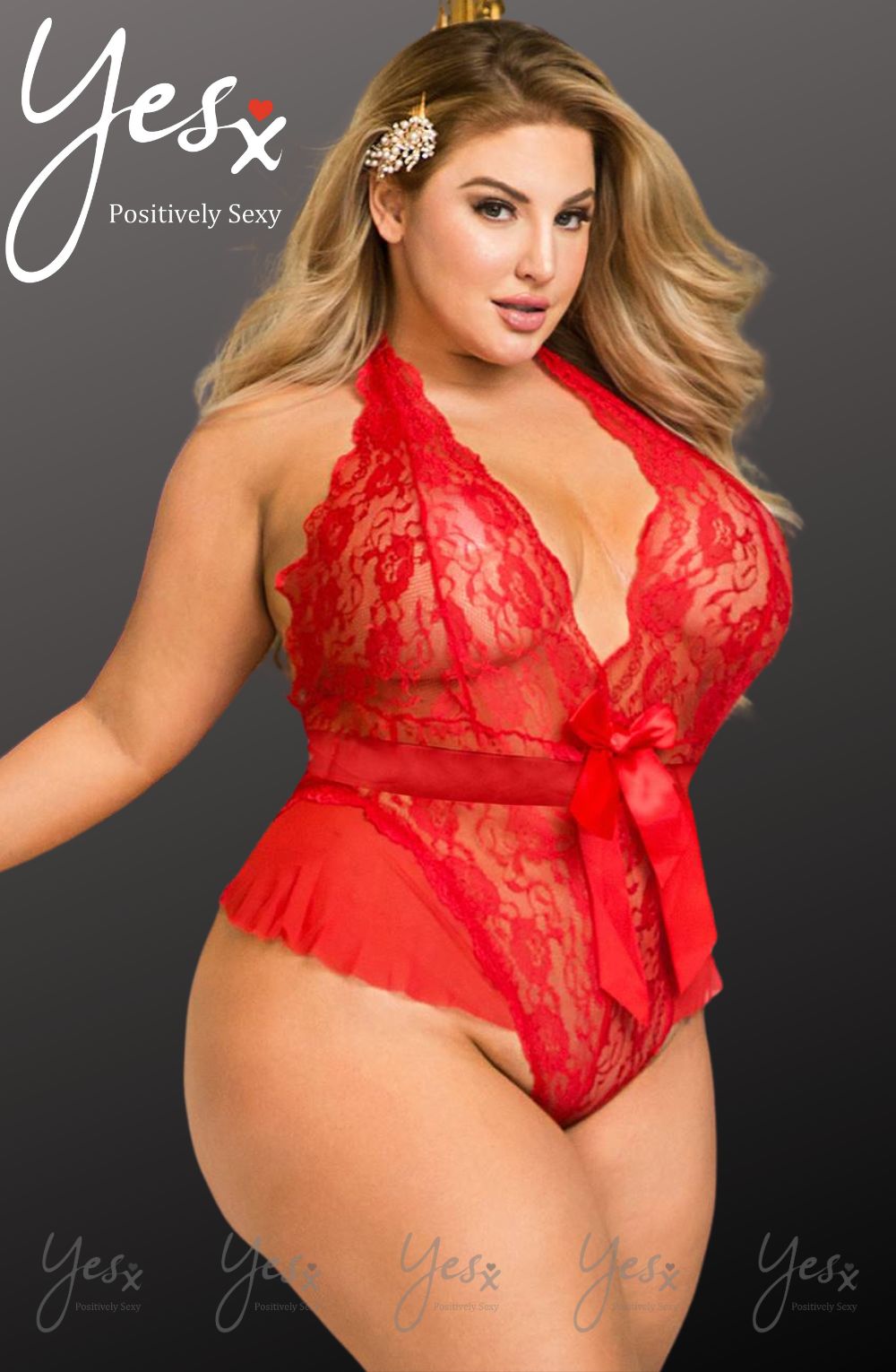 YesX Lace Mesh Hot Red Teddy