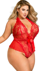 YesX Lace Mesh Hot Red Teddy