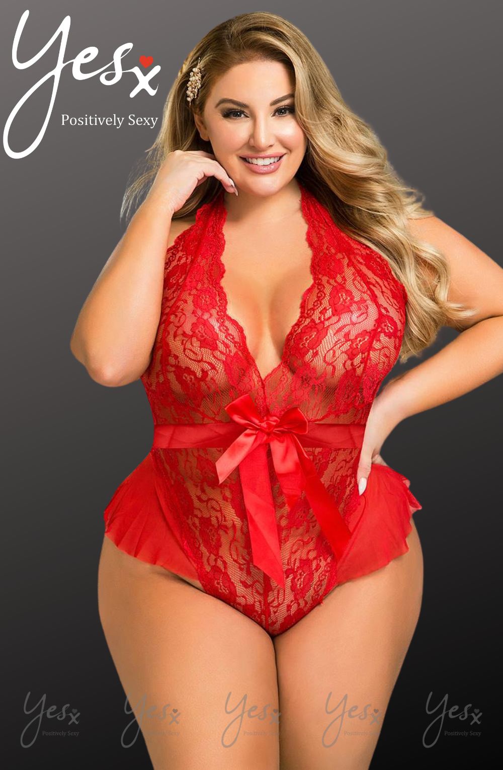 YesX Lace Mesh Hot Red Teddy