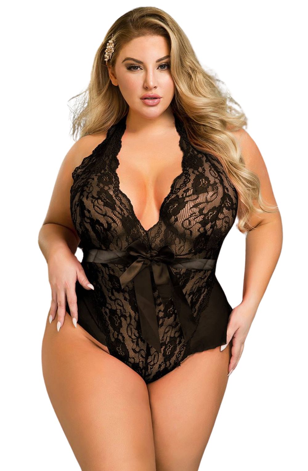 YesX Black Lace Ruffle Mesh Teddy