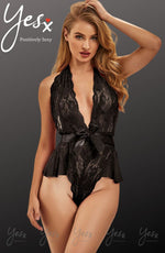 YesX Black Lace Ruffle Mesh Teddy