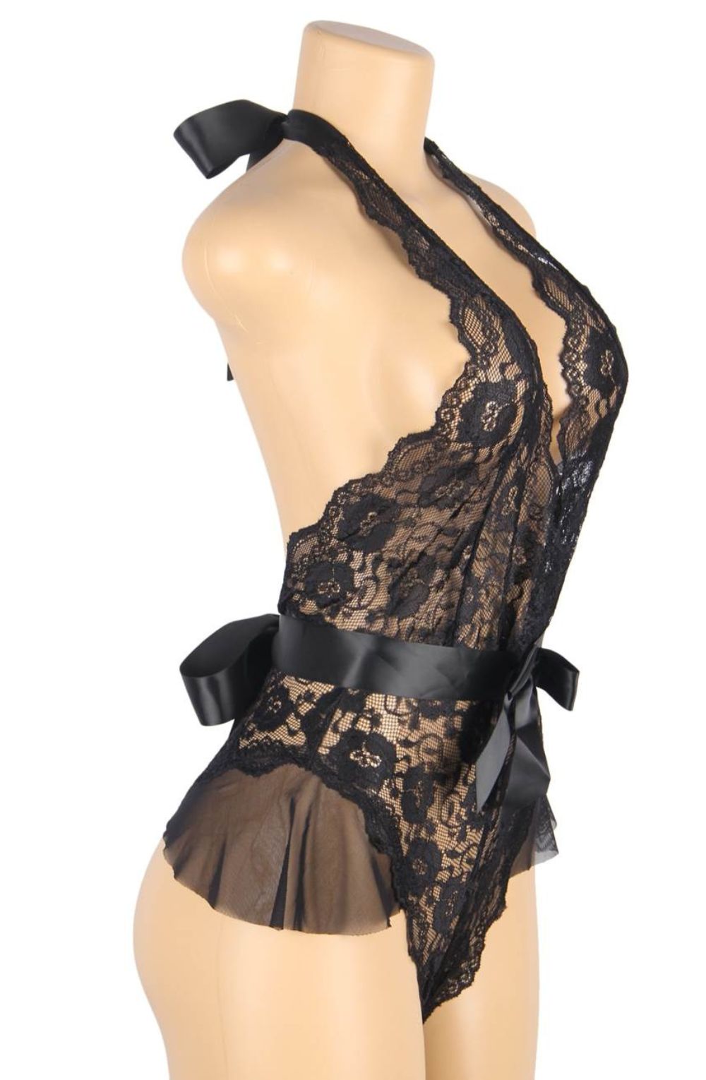 YesX Black Lace Ruffle Mesh Teddy