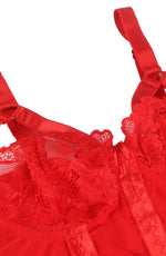 YesX Plus Size Red Lace Bodysuit with Suspenders & Leg Straps