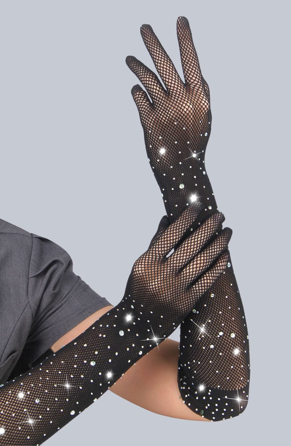 Yesx Sparkly Fishnet Gloves Black