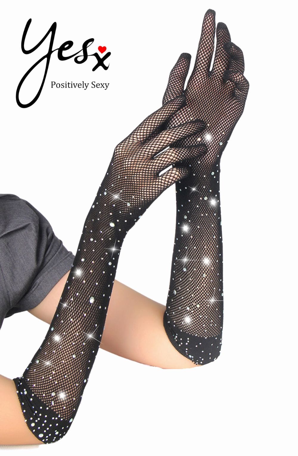 Yesx Sparkly Fishnet Gloves Black