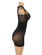 YesX Halter Neckline Sparkle Rhinestone Fishnet Erotic Sheer Dress Black