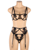 YesX Plus Size 3 Piece Bra Erotic Lingerie Set Up To 4XL Black
