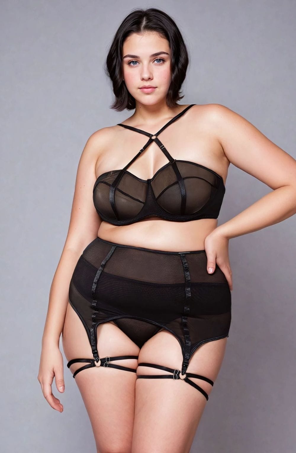 YesX Plus Size Three Piece Bra Lingerie Set Black