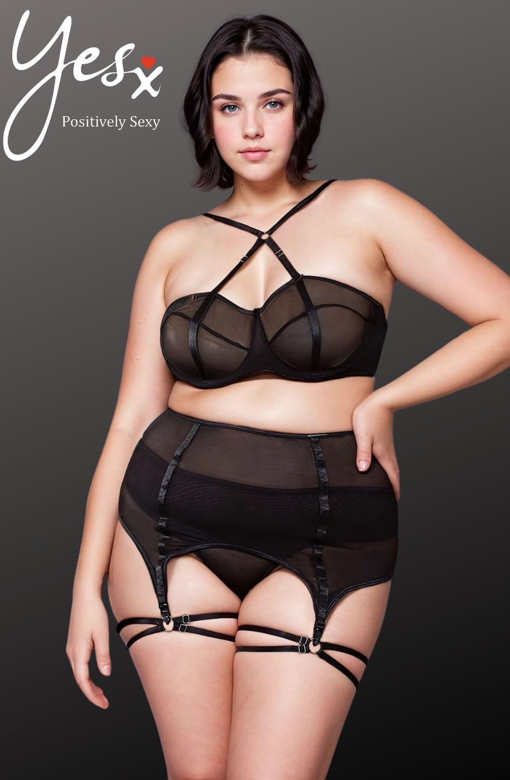 YesX Plus Size Three Piece Bra Lingerie Set Black
