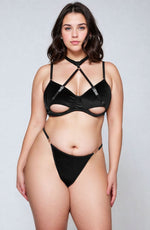 YesX Plus Size Hollow Cut Halter Bra Lingerie Set Black