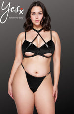 YesX Plus Size Hollow Cut Halter Bra Lingerie Set Black
