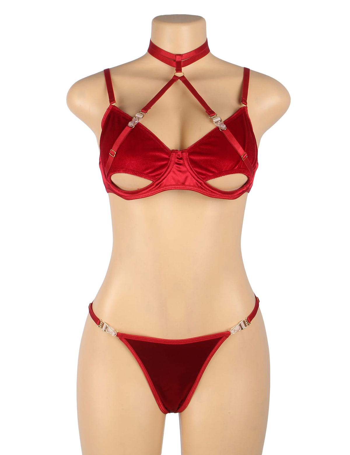 YesX Hollow Cut Halter Bra Lingerie Set Red