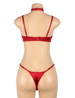 YesX Hollow Cut Halter Bra Lingerie Set Red