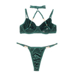 YesX Hollow Cut Halter Bra Lingerie Set Green