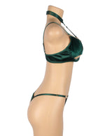 YesX Plus Size Hollow Cut Halter Bra Lingerie Set Green