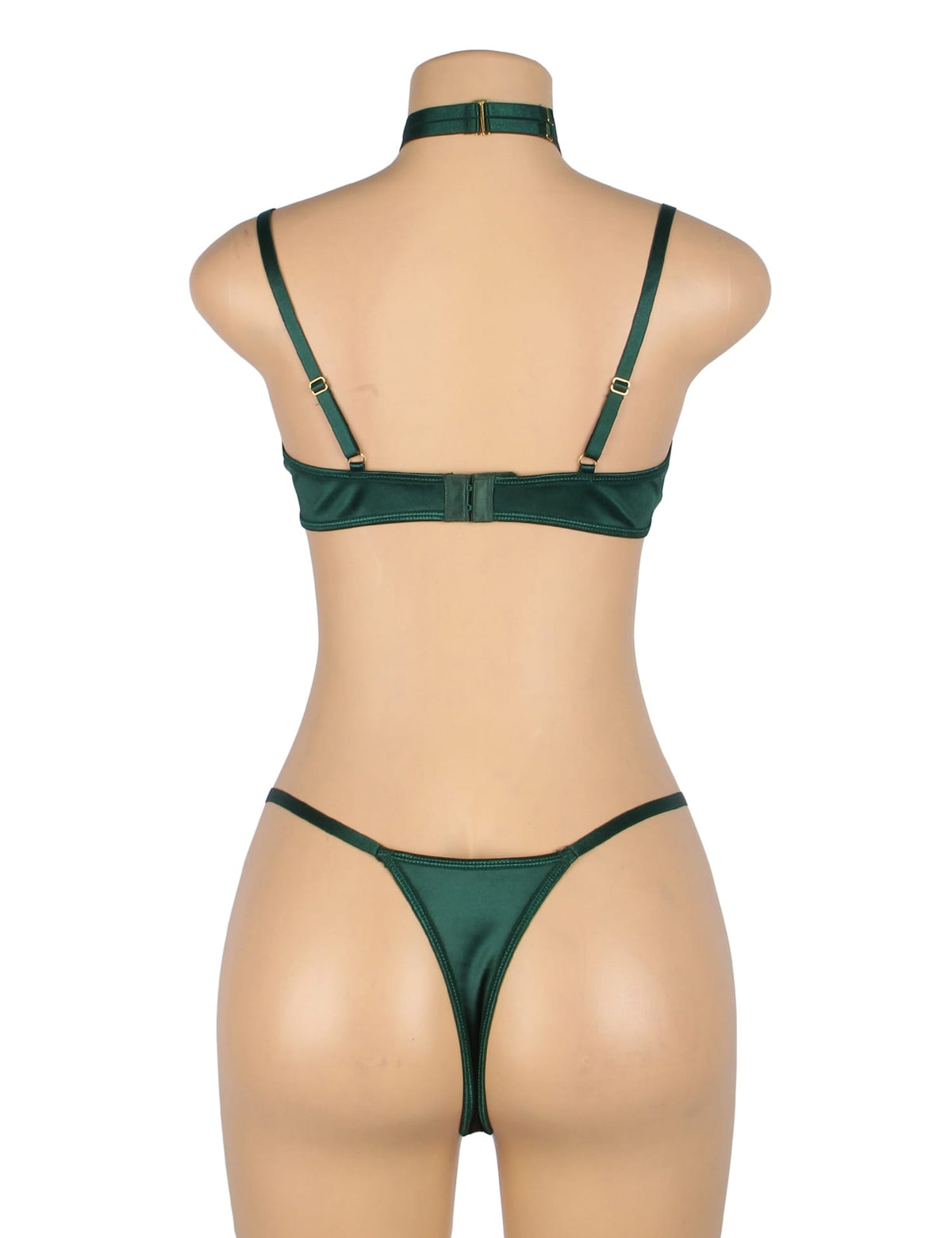 YesX Plus Size Hollow Cut Halter Bra Lingerie Set Green