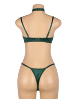 YesX Hollow Cut Halter Bra Lingerie Set Green