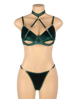 YesX Hollow Cut Halter Bra Lingerie Set Green