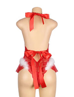 YesX Christmas Lace Halter Neck Teddy Red