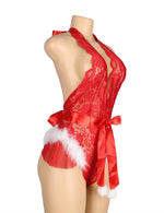 YesX Plus Size Christmas Sexy Halter Neck Teddy Up To 4XL Red