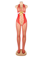 YesX Christmas Fluffy Bodystocking One Size Red