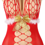 YesX Christmas Fluffy Bodystocking One Size Red