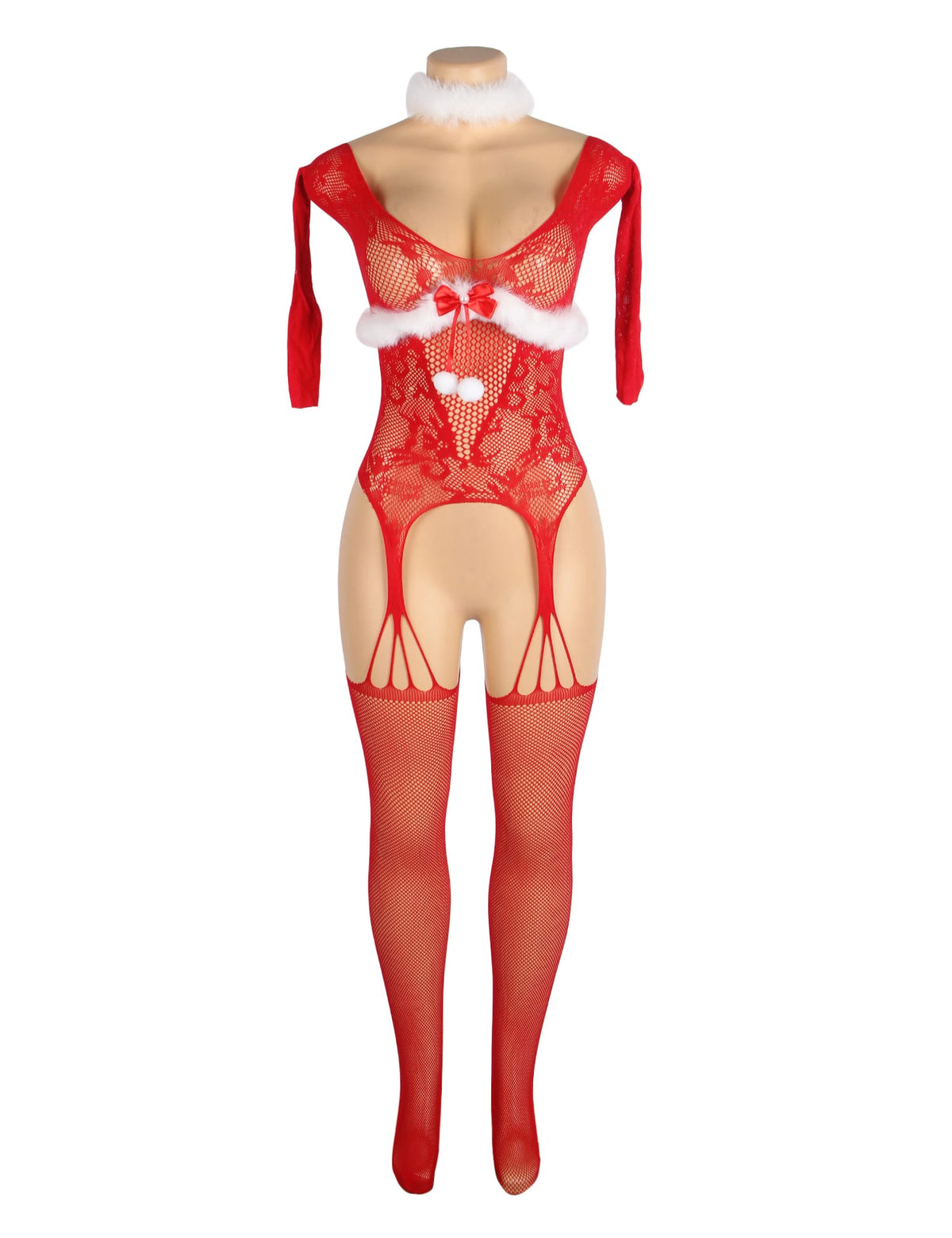 YesX Christmas Fishnet Bodystocking One Size Red