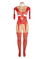 YesX Christmas Fishnet Bodystocking One Size Red