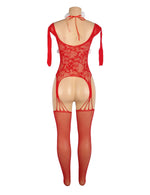 YesX Christmas Fishnet Bodystocking One Size Red